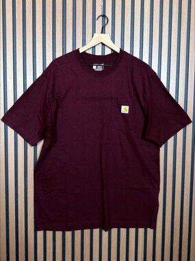 Carhartt T Shirt Large Mens Burgundy Loose Fit Short Sleeve Pocket Tee